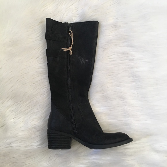 Born Black Suede Leather Buckle Boots - Picture 5 of 8